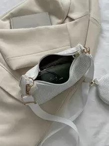 Minimalist Hobo Bag With Purse - White - View 5