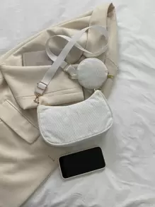 Minimalist Hobo Bag With Purse - White - View 4