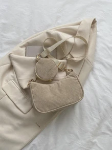 Minimalist Hobo Bag With Purse - Khaki - View 1
