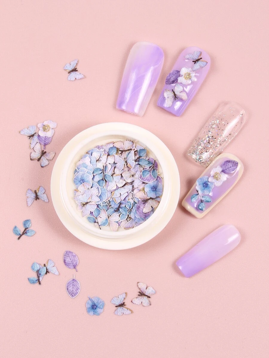 Nâng cấp diện mạo của bạn với nghệ thuật trang trí móng tay hình máy bay 1 hộp gỗ vụn hình bướm, hoa lá, trang trí móng tay cho phụ nữ và trẻ em gái - Nhiều màu - Xem 1