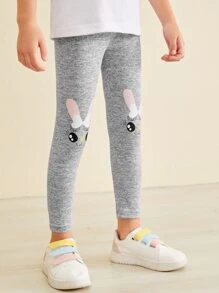Toddler Girls Rabbit Print Leggings - Grey - View 4