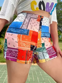 Shorts biker con estampado de retazo - Multicolor - Ver 1