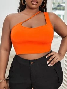 Slaydiva áo nữ kích thước lớn Cắt ra màu trơn Gợi cảm - trái cam - Xem 1