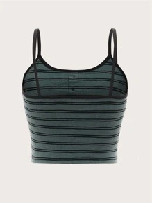 ROMWE Fairycore 条纹纽扣短款吊带背心，学校 - 彩色 - 查看 2