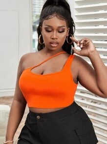 Slaydiva áo nữ kích thước lớn Cắt ra màu trơn Gợi cảm - trái cam - Xem 3