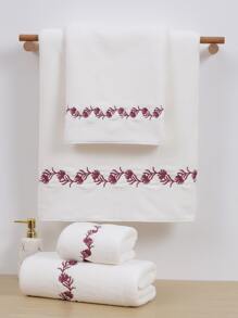 1/2/3pcs Coral Fleece Embroidered Solid Color Bathroom Towels, Polyester Embroidered Soft And Absorbent, Romantic And Fashionable Bathroom Towel - Multicolor - View 2