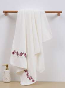 1/2/3pcs Coral Fleece Embroidered Solid Color Bathroom Towels, Polyester Embroidered Soft And Absorbent, Romantic And Fashionable Bathroom Towel - Multicolor - View 3