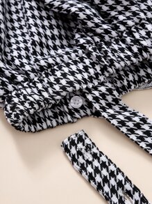 Toddler Girls Houndstooth Print Bow Front Ruffle Straps Suspender Skirt - Black and White - View 3