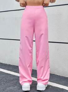 SHEIN 高腰闊腿褲 - 粉色 - 查看 5