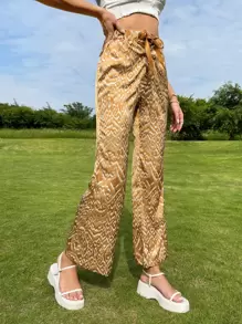 滿版印花前繫帶喇叭褲 - 彩色 - 查看 4