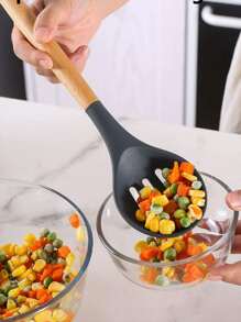 套裝/8入組, 廚房用具套裝, 包括抹刀, 開槽轉動器, 長柄勺, 開槽勺, 油刷, 矽膠抹刀和意大利麵條刀, 矽膠廚具套裝帶木柄, 廚房小工具, 廚房配件, 家庭廚房用品 - 彩色 - 查看 4