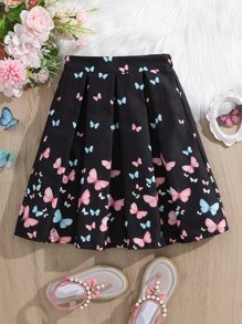 SHEIN 小女童蝴蝶圖案褶皺半身裙