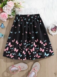SHEIN 小女童蝴蝶圖案褶皺半身裙