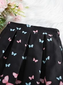 SHEIN 小女童蝴蝶圖案褶皺半身裙
