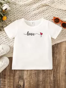 Bebé Camiseta con estampado de letra y corazón - Blanco - Ver 1