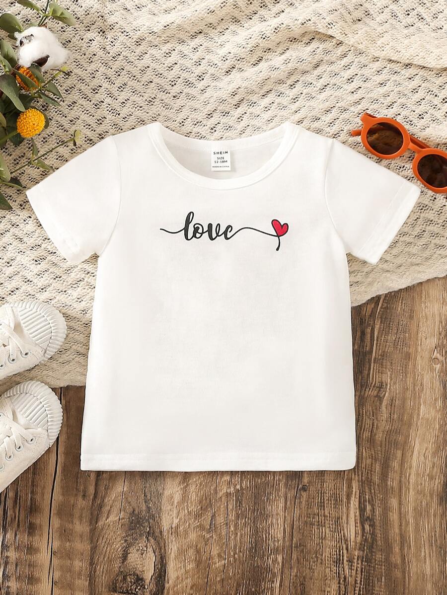 Bebé Camiseta con estampado de letra y corazón - Blanco - Ver 1