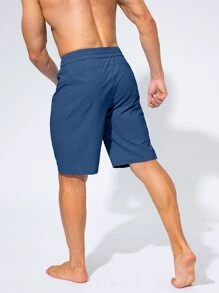 G Gradual Men Drawstring Waist Split Hem Sports Shorts With Phone Pocket - Blue - View 2
