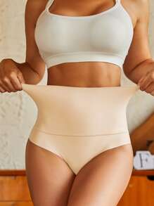 Plain High Waisted Panty - Apricot - View 1
