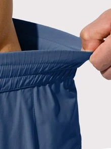 G Gradual Men Drawstring Waist Split Hem Sports Shorts With Phone Pocket - Blue - View 6