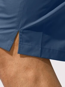 G Gradual Men Drawstring Waist Split Hem Sports Shorts With Phone Pocket - Blue - View 7