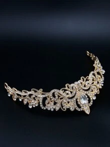 Rhinestone Decor Golden Bridal Headband For Wedding Royal Tiaras - Gold - View 3