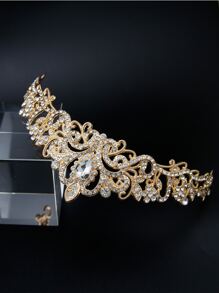 Rhinestone Decor Golden Bridal Headband For Wedding Royal Tiaras - Gold - View 4