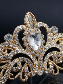 Rhinestone Decor Golden Bridal Headband For Wedding Royal Tiaras - Gold - View 5