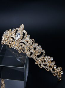 Rhinestone Decor Golden Bridal Headband For Wedding Royal Tiaras - Gold - View 6