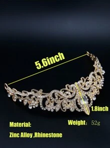 Rhinestone Decor Golden Bridal Headband For Wedding Royal Tiaras - Gold - View 7