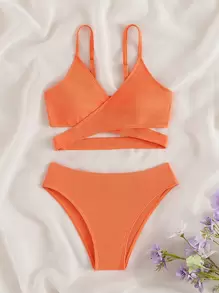 SHEIN 少女前交叉比基尼套装夏季海滩