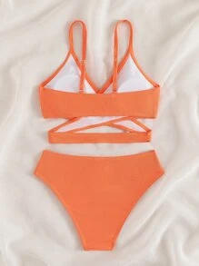 SHEIN 少女前交叉比基尼套装夏季海滩