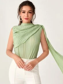 SHEIN Privé Xù khăn choàng Cổ giả Áo không tay Trang phục làm việc - Màu xanh Bạc hà - Xem 1