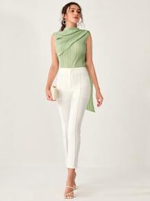 SHEIN Privé Xù khăn choàng Cổ giả Áo không tay Trang phục làm việc - Màu xanh Bạc hà - Xem 3