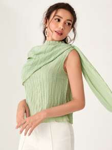 SHEIN Privé Xù khăn choàng Cổ giả Áo không tay Trang phục làm việc - Màu xanh Bạc hà - Xem 4