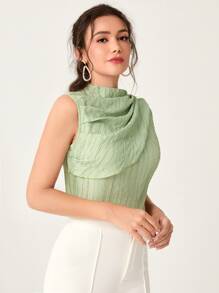 SHEIN Privé Xù khăn choàng Cổ giả Áo không tay Trang phục làm việc - Màu xanh Bạc hà - Xem 5