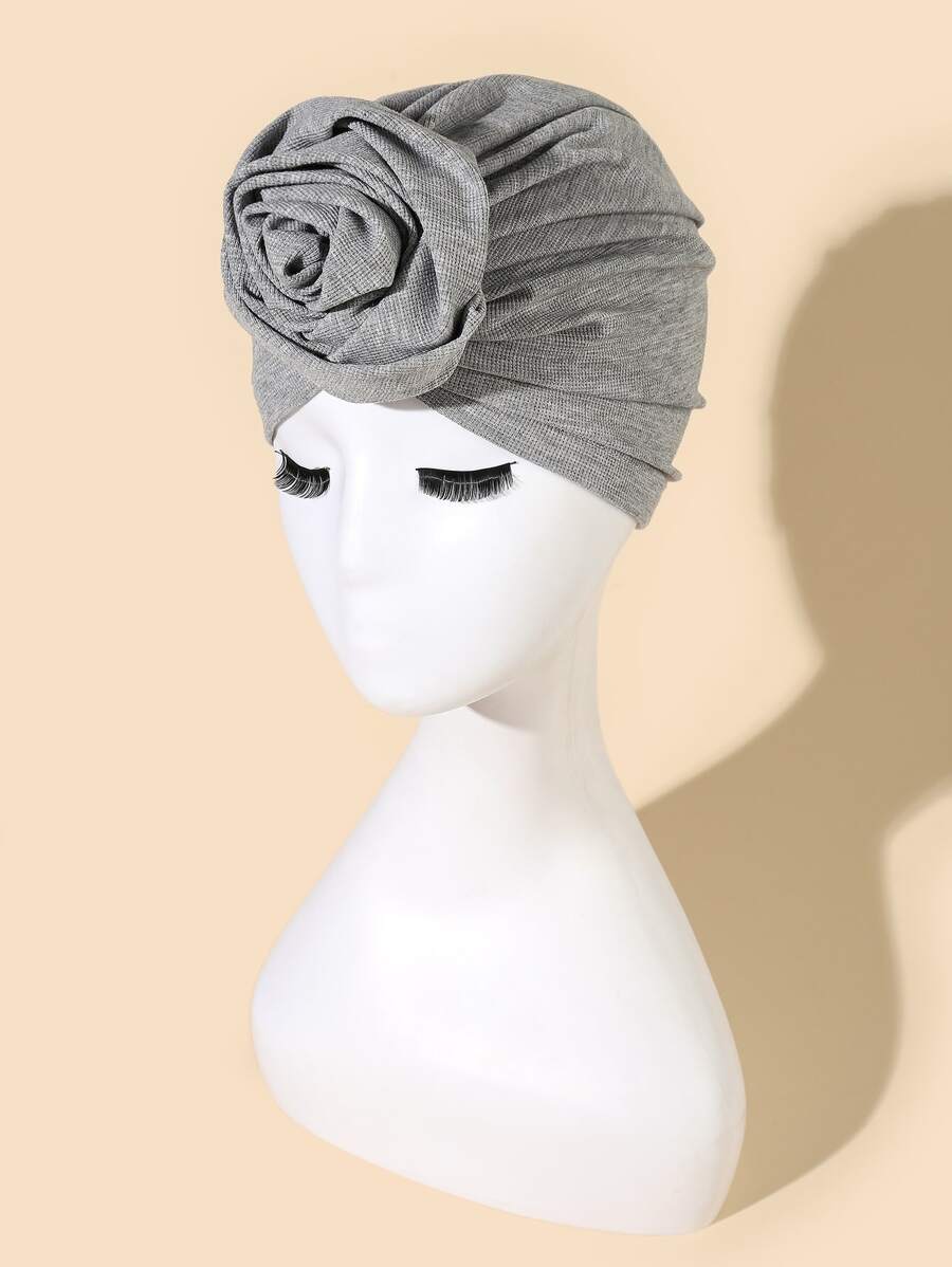 Flower Decor Head Wrap Hair Sleep Cap - Grey - View 1