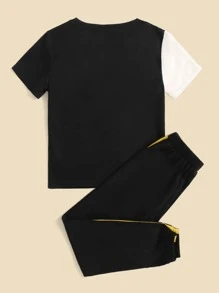 SHEIN Boys Letter Graphic Colourblock Tee & Joggers - Multicolor - View 2