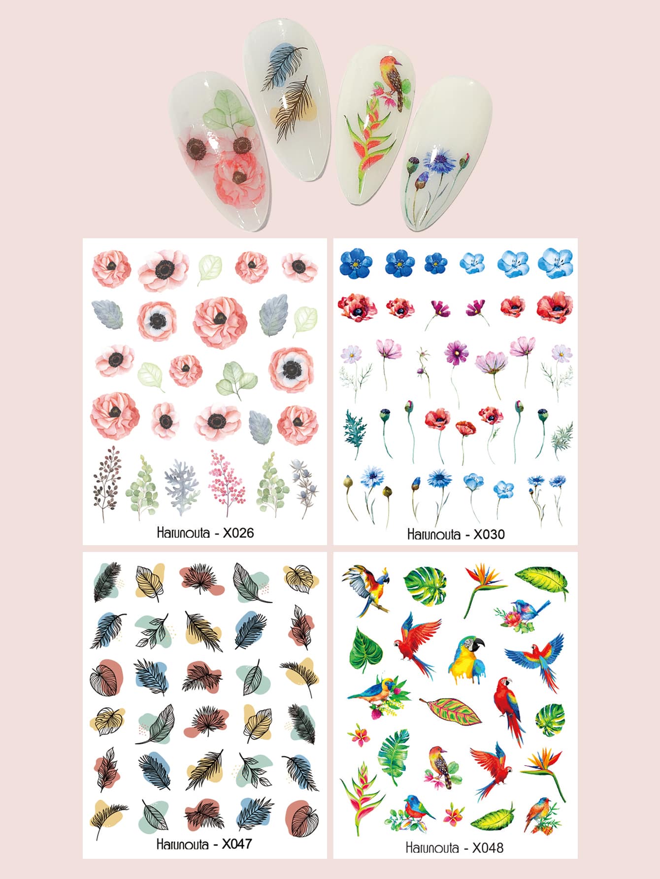 4sheets Flower & Parrot Print Nail Water Decal | SHEIN USA