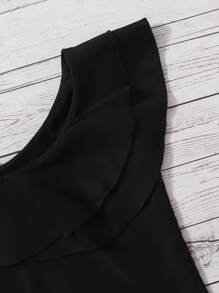 Toddler Girls Layered Ruffle Trim Asymmetrical Neck Blouse - Black - View 4