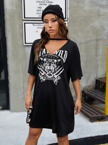 Muchica Đầm Thú vật Lá thư Giải trí - màu đen - Xem 5