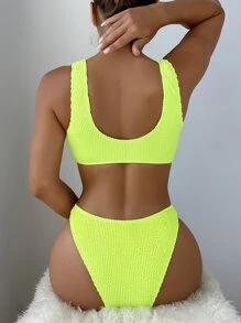 Conjunto de bikini de playa de verano texturizado en verde neón