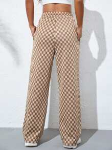 INAWLY 棋盤格印花腰部抽繩貼布細節衛褲 - 彩色 - 查看 2