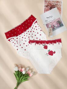 Plus 5pack Strawberry Print Panty - Red and White - View 1