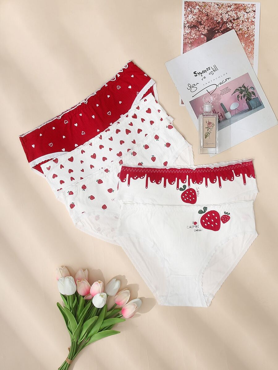 Plus 5pack Strawberry Print Panty - Red and White - View 1