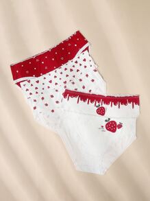 Plus 5pack Strawberry Print Panty - Red and White - View 5