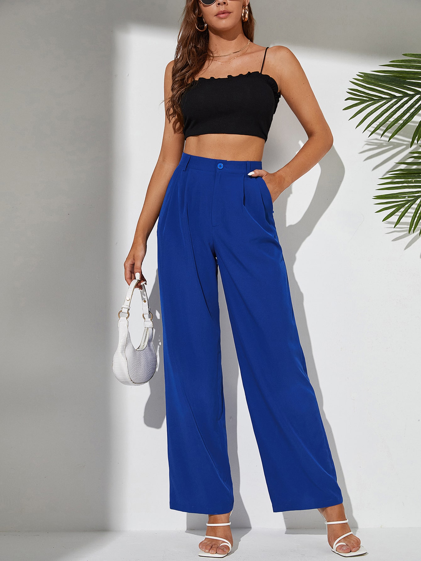 SHEIN Tall Slant Pocket Plicated Detail Tailored Pants SHEIN USA