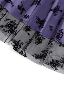 SHEIN Unity Đầm Tương phản Mesh Thắt nút Dây kéo Hoa Thanh lịch - Màu tím  Violet - Xem 4