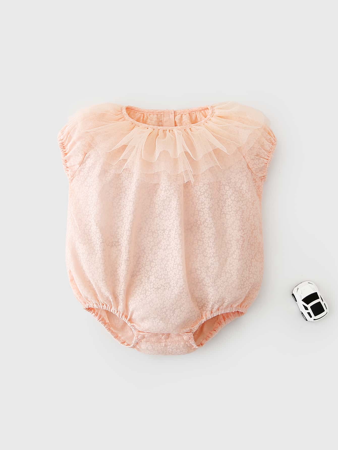 Peninsula Baby 女嬰休閒風格網紗短袖連體衣 - 珊瑚橙 - 查看 1