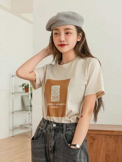 تيشيرت بجرافيك جبل وشعار