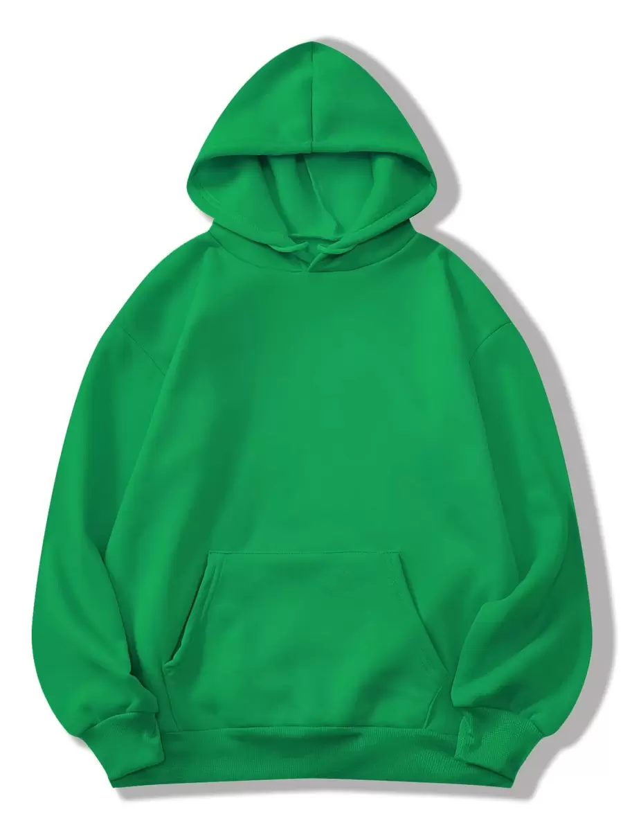 INAWLY Áo hoodie lót nhiệt túi Kangaroo trơn, áo dài tay - màu xanh lá - Xem 1